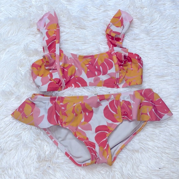 Raisins Pink Orange Tropical Print Bikini Set Girl’s Size 8 - Picture 1 of 13